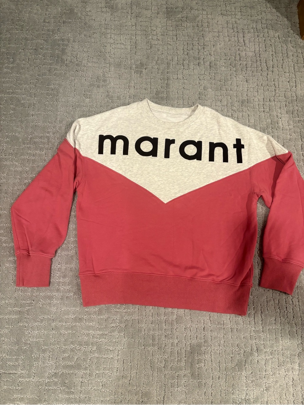 Isabel Marant Pink and Cream Chevron Logo Crewneck Sweater